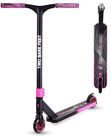 Two Bare Feet Chaos Stunt Scooter for Kids 8-12 & Teens – Pro Trick Freestyle Kick Scooter with 100mm Alloy Wheels, ABEC-9 Bearings, 360 Spin (Black/Pink)