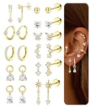 Dochais 11 Paar Ohrringe Gold Silber Set 316L Chirurgenstahl Ohrringe Damen | Medizinische Ohrstecker und Creolen für Mehrfachpiercing 14K Vergoldet Helix Tragus Piercing Ohr Gold Silber