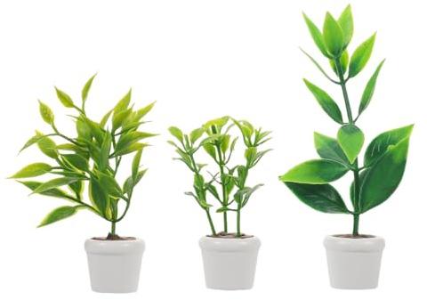 FUNOMOCYA 3pcs Mini Plants Dollhouse Accessories Handmade Miniature Potted Plants Nordic Style Mini Bonsai Pots for Fairy Garden Desktop Decor Micro Landscape Props