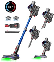 VersLife Z8 Akku Staubsauger Kabellos, 500W/45 Min/40KPa Akkustaubsauger mit Smart LED-Display, Selbststehend, Leichter Kabelloser Akkusauger mit grünem Licht für Tierhaare/Hartböden/Teppiche