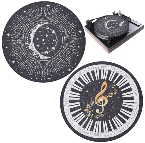 UNICRAFTALE 2Pcs Moon Star Turntable Mat Cork Platter Mat Piano Music Slipmat Non-Static Slipmat 30.3x0.35cm for Vinyl Record Player Felt Pad Turnable Accessories