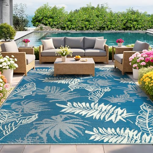 IMIYOKU Outdoor Teppich Wetterfest 180×270 cm, Kunststoff Stroh Wendbarer Balkon Garten Teppich, UV-beständig Leichtgewicht Outdoorteppich für Terrasse Camping Picknick Wohnmobil