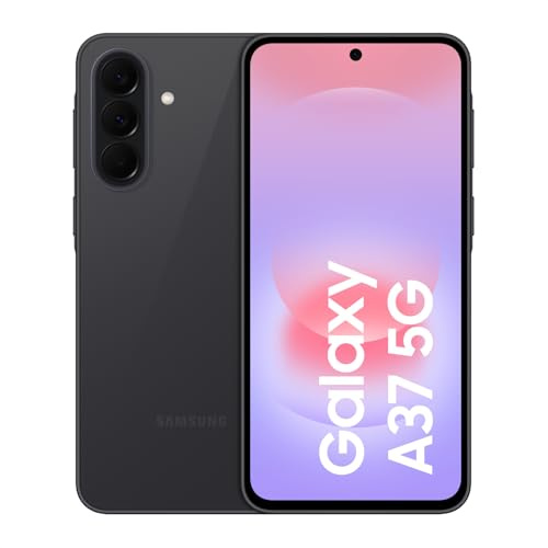 Samsung Galaxy A37 5G, Schlankes AI-Smartphone, Awesome Intelligence, 128 GB Speicherplatz, 50 MP Weitwinkel-Kamera, Bis zu 2 Tage Akkulaufzeit, IP68, Awesome Charcoal, 2,5 Jahre Herstellergarantie