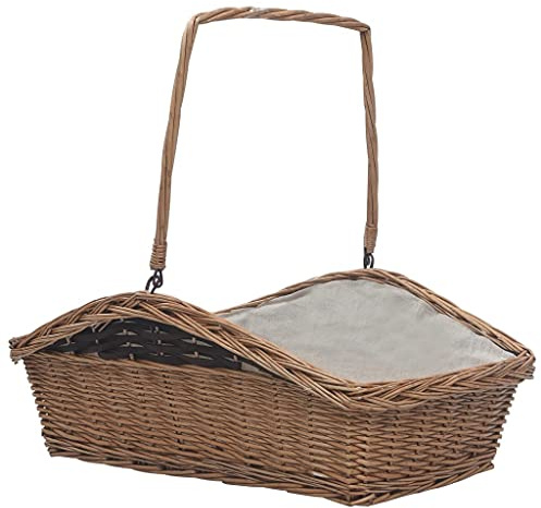 sephironlbb Panier à bois avec poignée de transport en osier marron - 61,5 × 46,5 × 58 cm - Polyvalent comme rangement pour bois de chauffage et support empilable à bois pour salon et poêle à bois