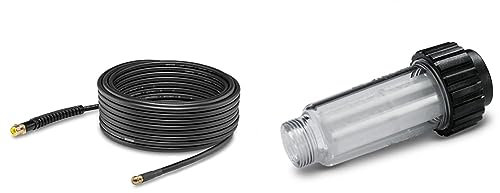 Kärcher Rohrreinigungsset PC 15 für Hochdruckreiniger (Länge: 15 m, kurze Messingdüse, Knickschutz, 4 nach hinten gerichtete Hochdruckstrahlen) & Wasserfilter