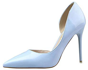 Elegant Damen High Heel Spitz Geschlossene Zehe Bequeme Lack Stilettos Party Büroarbeit Schuhe Pumps Abendschuhe Blau EU 38