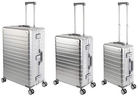 Travelhouse Koffer Oslo · 3-teiliges Set · Komplett aus Aluminium · Hartschalen Gepäck · TSA · Reisegepäck Reisetrolley Trolley Reisekoffer · Vol. S-44L · M-72L ·L-102L· Silber