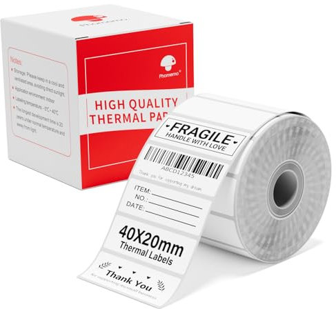 Phomemo M110 Etikett Thermo Multifunktionales selbstklebendes Etikett,1.57“x0.79”(40x20mm), Geeignet für M110 M200 M120 M220 M221 M108 M102 M100 M150 M250 M260 Etikettendrucker,320 Etiketten/Rolle