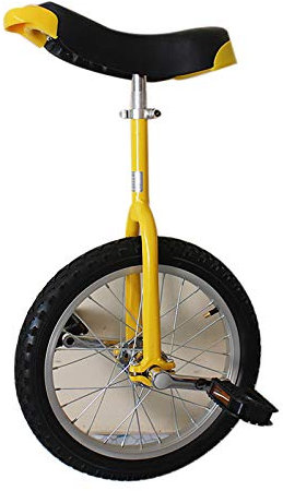 QWEASDF Einrad, Höhenverstellbar Sattelstütze Balance Radfahren Heimtrainer Fahrrad mit Skidproof Mountain Reifen + Einradständer für Anfänger und Profis Unisex, 16, 18, 20,Gelb,16“