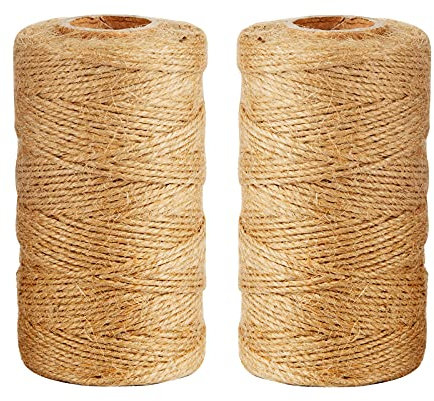 AUERVO 100M 2 Roll Natural Jute Twine, 3 Ply Garden String Brown Twine For DIY Crafts Decoration Gift Wrapping Bundling Gardening