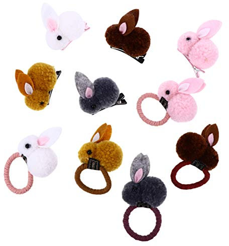 FRCOLOR 10 Stück Kaninchen Hase Pferdeschwanz Halter Clips Plüsch Tier Elastische Haargummis Haargummis Haarbänder Haargummi Baumwolle Stretch Haarschmuck für Frauen Mädchen (Zufälliger Stil)