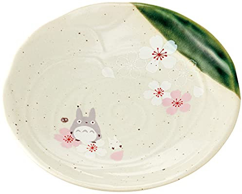 Studio Ghibli via Bluefin My Neighbor Totoro Traditional Japanese Dish Series - Dinner Plate [Sakura/Cherry Blossom] - Official Studio Ghibli Merchandise (Model: CHMD3-A), White,Grey