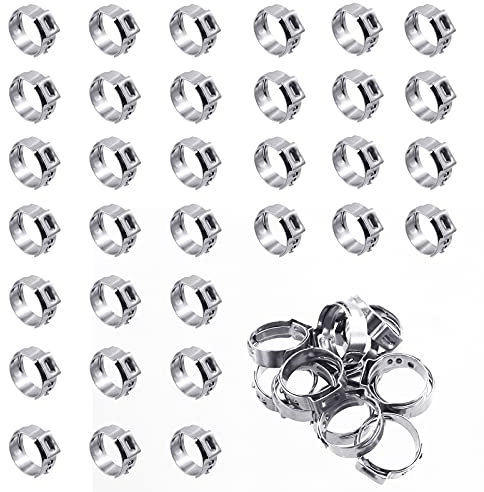 Wokape 50Pcs 15.3-18.5mm Single Ear Hose Clamps, 304 Stainless Steel PEX Pinch Clamps Cinch Rings Crimping Tool Stepless Hose Clamp for Securing Pipe Hoses and Automotive