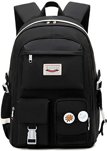 Makukke Schultaschen für Mädchen, Rucksack, Damen, wasserdicht, Büchertaschen mit Laptopfach & Diebstahlschutz, lässiger Tagesrucksack für Grundschule Junior High University, Schwarz, 42