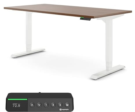 Ergotopia Desktopia Pro X Elektrisch höhenverstellbarer Schreibtisch, Ergonomischer Stehtisch für Büro oder Home Office (Nussbaum, Gestell Weiß, 120 x 80 cm)