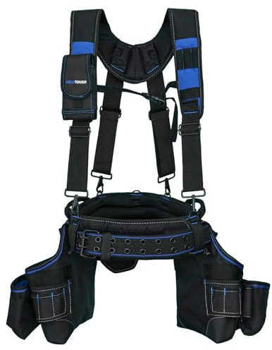 MELOTOUGH Pro Framer's Combo System Apron Tool Pouch Tool Belt with Suspenders Builder Heavy Duty Carpenter Suspension Rig Tool Belt and Multi Function (Blue)…