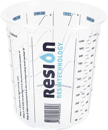 RESION 25 vasos mezcladores de pintura | 1300 ml | color, epoxi, poliéster | con relación de mezcla clara en la taza medidora