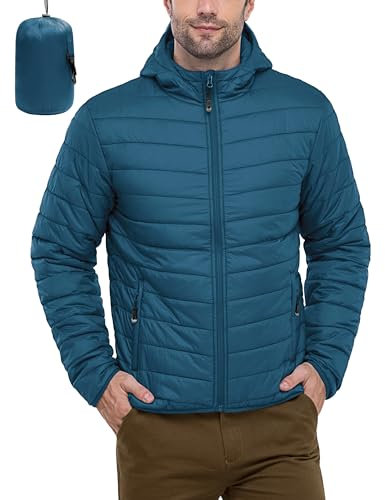 33,000ft Veste matelassée légère et imperméable pour homme avec capuche, coupe-vent pour la randonnée, les voyages, bleu (china blue), XXL