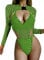 2 Piece Women Rave Outfits Neon Bodysuit Crop Top Long Sleeve Swimsuits Mesh Shrug with Buckle for Festival Club Party, Green/Black,plaid, Large