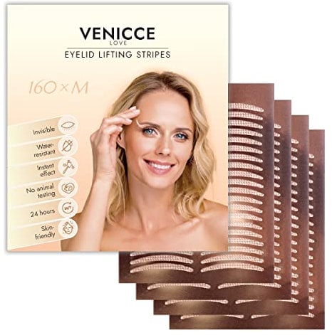 VENICCE LOVE Schlupflider Stripes unsichtbar, Schlupflider Tapes, Augenlid Stripes, Augenlidklebeband, Eyelid Tape, Augen Lifting ohne OP, Augenlidstraffung, Schlupflider entfernen | 160 x M