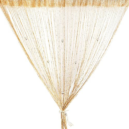 Vidillo Perlenvorhang, Fadenvorhang Glitzer Weiss 100 x 200 cm Wandvorhang Schaufensterdekoration, Raumteiler Fliegenschutz für Hochzeit, Café, Restaurant (Perle-Champagner), door string curtain