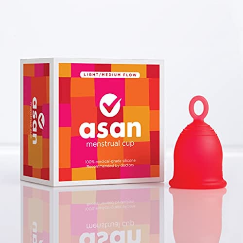 Asan Menstrual Cup - Light/Medium Flow | Easy Insertion & Removal with Special Ring Design | 12 Hour Leakproof Protection & Reusable | Medical Grade Silicone I Eco-Friendly Period Product & Pouch