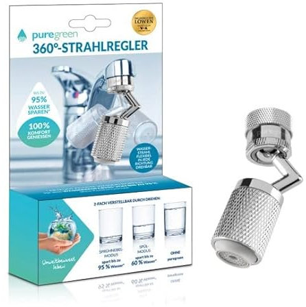 puregreen 360° Strahlregler für Wascharmaturen 2er Set | Wasserersparnis bis zu 95% durch feinste Wasserstropfen für Wasser-Armaturen in Küche und Bad | Umweltbewusst leben - Komfort geniessen