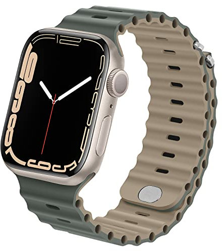 Anlinser Compatible avec Bracelet Apple Watch 41mm 40mm 38mm, Bracelet Sport en Silicone Compatible avec Apple Watch SE Serie 9 8 7 6 5 4 3 (Vert Gris/Kaki)