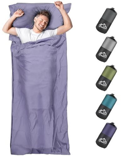 LSTRAGY Hüttenschlafsack, 2in1 Hüttenschlafsack aus Mikrofaser, Hüttenschlafsack mit durchgängigem Reißverschluss& Kissen Fach, Ideal für Backpacking, Hostels und Berghütten- 95 * 220 cm(Ozeanblau)