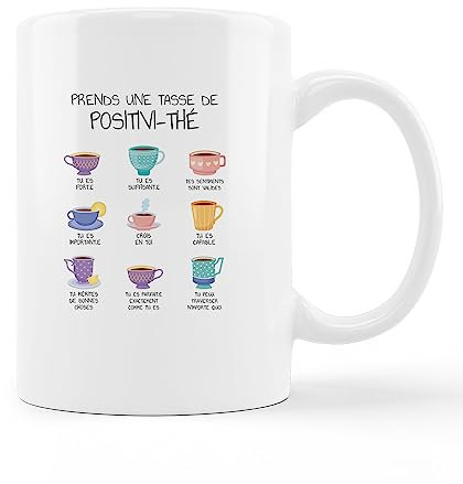 Positivi-tea Positivity Self Affirmation French Mental Health Self Empowerment Ceramic Mug-11oz Coffee Milk Tea Mug Cup with Handle,Mental Health Awareness Gifts