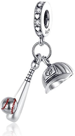 BEEUVIP Damen Baseball Fisch Baseball Schläger Hut baumeln Charm Anhänger für Armband 925 Sterling Silber Geburtsstein Charms Beads passend für Armband