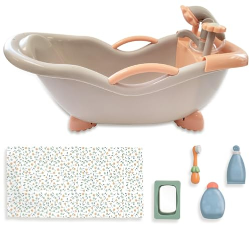 JC Toys - for Keeps Playtime! | Baby Doll Real Working Bath Set | Fits Dolls up to 16 | Shower and Faucet Really Work | Play Accessories | Ages 2+ | Earth Tone Colors