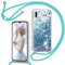 TUUTPU Funda para Huawei P30 Lite con Cuerda, Carcasa Brillante Transparente Silicona Protección Case con Ajustable Colgante Correa de Cuello Arena movediza Caso con Cadena Cordón, Azul