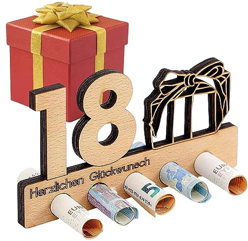 18. Geburtstag Geldgeschenk Holz - Geburtstag Jubiläum Mädchen Junge - Geschenk zum 18.Geburtstag - Holzaufsteller 18 für Geld- Geschenk, Gästebuch als Geburtstagskarte