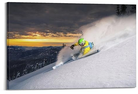 YBHF Poster Extreme Skier on Downhill, Wandkunstdruck, Retro-Stil, ästhetische Raumdekoration, Bürodekoration, 60 x 90 cm, Rahmen-Stil