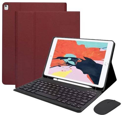 HEUCYL Funda con Teclado para iPad Pro 12,9 Pulgadas 2017/2015 (Antigua, 2 ª & 1 ª Generación) Funda Delgada con Teclado Español Ñ Bluetooth Desmontable con Portalápices Y Ratón Integrados,Rojo