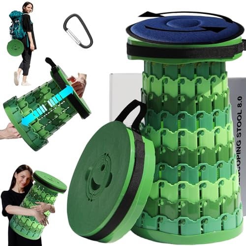 ALEVMOOM Verbesserter Dickerer Zusammenklappbarer Hocker,Teleskophocker mit Kissen, Einziehbarer Klapphocker für Erwachsene zum Campen im Freien und Angeln, Höhe 50cm, Maximale Belastung 450kg