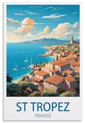 PuPLuM St. Tropez Frankreich, Vintage-Reiseposter, Querformat, 30 x 45 cm, Leinwand-Kunst-Poster für Wohnzimmer, Dekoration, Gemälde für Heimdekoration