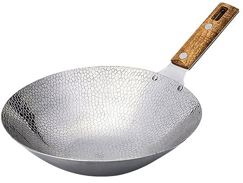Cabilock Wok Acciaio Inossidabile Con Manico Legno Resistente e Facile Da Pulire Per Friggere e Cucinare Hot Pot Cucina Domestica e Ristoranti