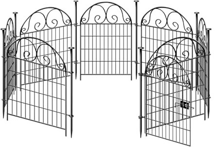 Getlay Tall Garden Animal Barrier Fence with Gate, 32H x 27W Inches, 16 Panels, Black Metal, Modern & Compact Style, Reusable Defense Fence for Outdoor Yard, Total 35 Ft