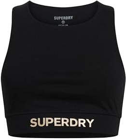 Superdry Damen Sportswear Bustiertop mit Logo Schwarz/Bronze 38