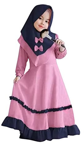 Gebetskleidung F?r Kinder, Zweiteilig Muslimisches Kleid f?r M?dchen, Baby Abaya Islamisches Gebetskleid mit Hijab Muslim Maxikleid Kaftan Ramadan Mittlerer Osten Dubai Arabisch Robe Rosa 2-3 Jahre