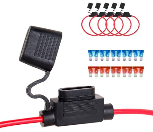 SCOOYUCK 5 Pcs 16 AWG Porte Fusible 12V Etanche, Standard Moyen ATC/ATO Porte Fusible Voiture, Equipe de Fusibles (5×15A, 5×10A) Pour les Voitures, les Camions, les Caravanes, les Bateaux, etc.