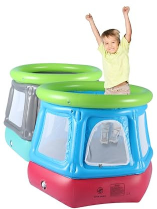 Cama Elástica - Trampolín Infantil Inflable para Niños, Parque Bebe, Brincolín, Juguete para Interior y Exterior, Seguro y Divertido, Incluye Bomba de inflado (Rojo Azul Verde)