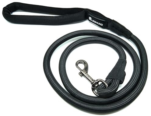 LIEBHUND Blackline V2 stilvolle Hundeleine 1,45m in schwarz für mittelgroße Hunde - Premium Leine mit Griff