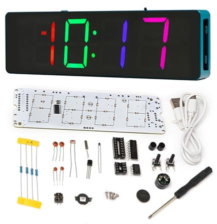 EIELE Digitaluhr Lötübungsset Vergrößerte Farb-LED-Anzeige Temperaturmessung Automatische Helligkeitseinstellung Löt-Lernprogramm für Schüler und Anfänger(Löten erforderlich) blau
