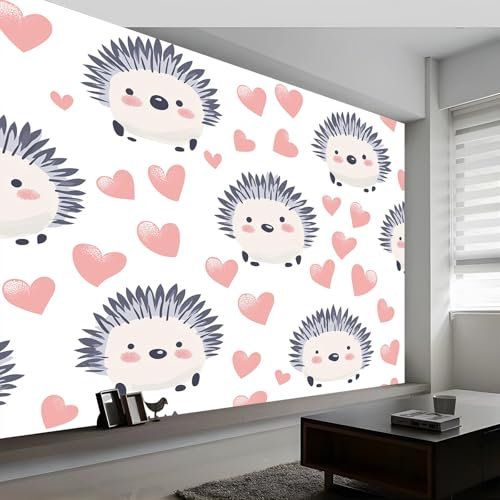 Fototapete Cartoon Tiere Igel Herz Tapete, Hell Tapeten Vliestapete, Modern Wandtapete Wohnzimmer Schlafzimmer Kinderzimmer Wanddeko Motivtapeten 450 x 315 cm (B x H) Fototapete