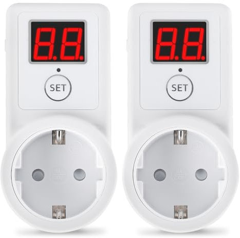 Temporizador Digital 2 Piezas: Temporizador Digital con Pantalla LCD, Enchufe Programable, Eficiente Energéticamente para Electrodomésticos (Blanco)