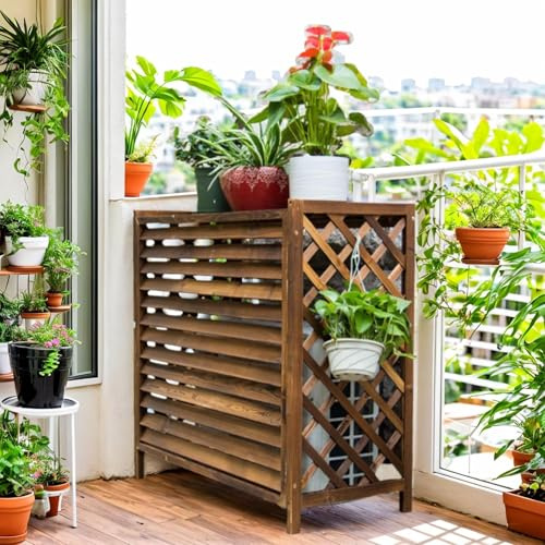 Cubre Aire Acondicionado Exterior Madera Funda Aire Acondicionado Exterior Protector Aire Acondicionado Proteger Del Sol Y La Lluvia Funda Para Aire Acondicionado Exterior Soporte Para Plantas(120x57x
