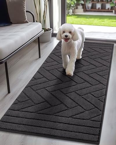 Biscpro Schmutzfangmatte Innen Lang 60x150cm,Waschbarer rutschfeste Fußmatte Wasserabsorbierenden Sauberlaufmatte Teppich Läufer Flur,Fussmatte für Hund,Eingang,Flur,Küchen